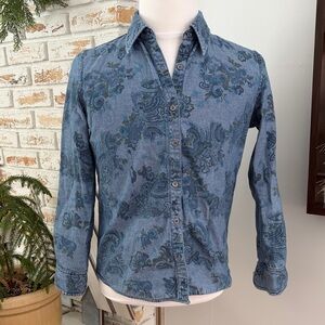 Reversable Krazy Kat 100% Cotton Floral Patterned Denim Shirt, Size Small